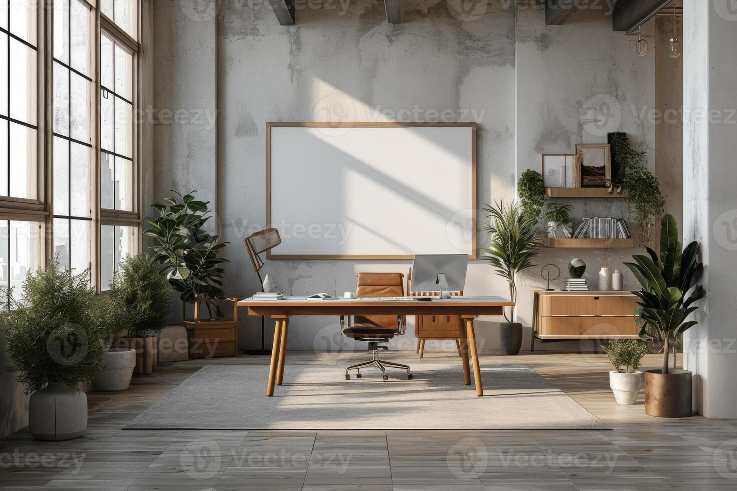 ai generiert ein minimalistisch modern Büro mit ein Whiteboard Mauer foto