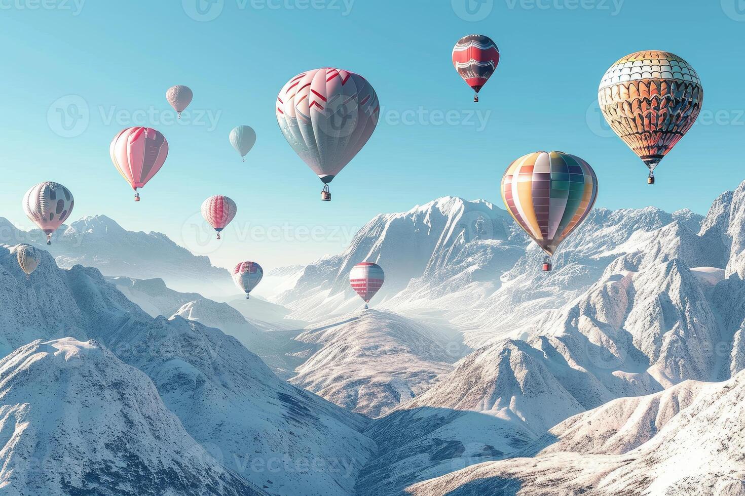 ai generiert spektakulär Luft Luftballons fliegen Berge. generieren ai foto