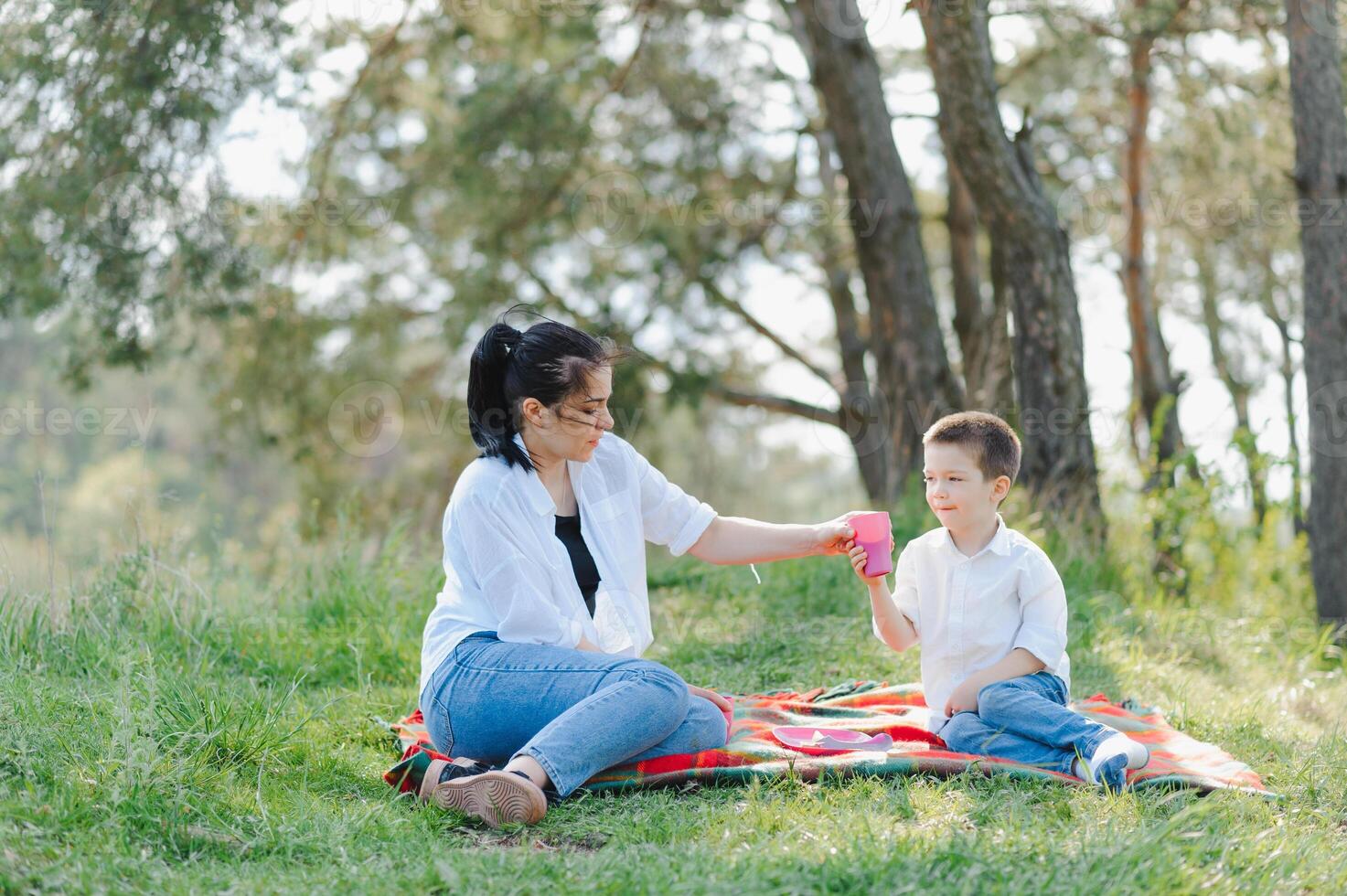 glücklich jung Mutter ist spielen mit ihr Baby im ein Park auf ein Grün Rasen. Glück und Harmonie von Familie Leben. großartig Familie Urlaub. gut Wochenende. Mütter Tag. Urlaub. das Konzept von ein glücklich Familie foto