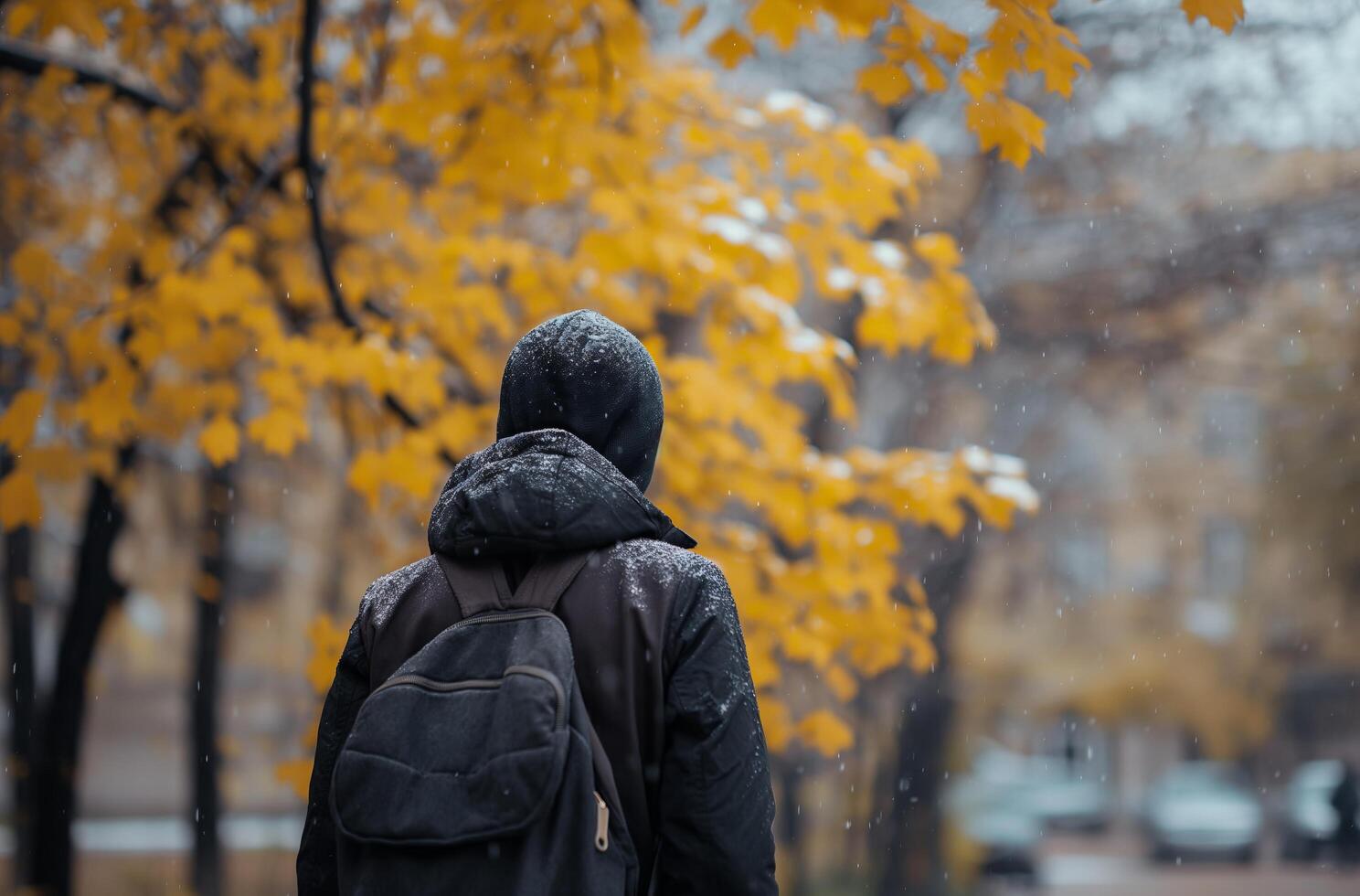 ai generiert Mann tapfer das Herbst Wind foto