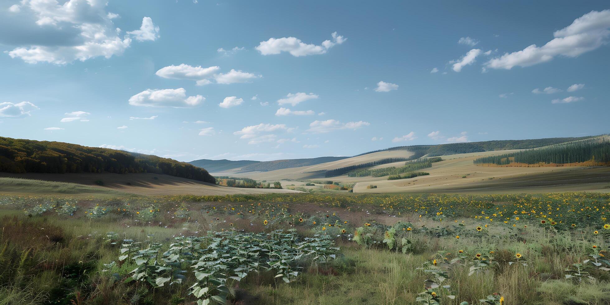 ai generiert wild Sonnenblumen unter Blau Himmel foto