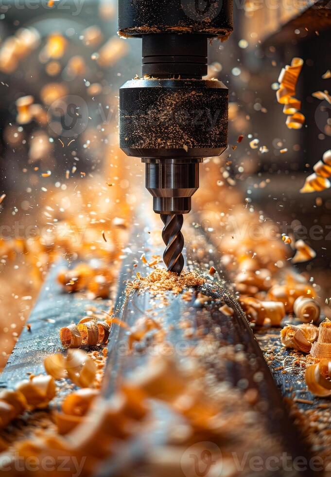 ai generiert das cnc Mahlen Maschine Schneiden das Loch mit bohren auf das Metall Teller foto