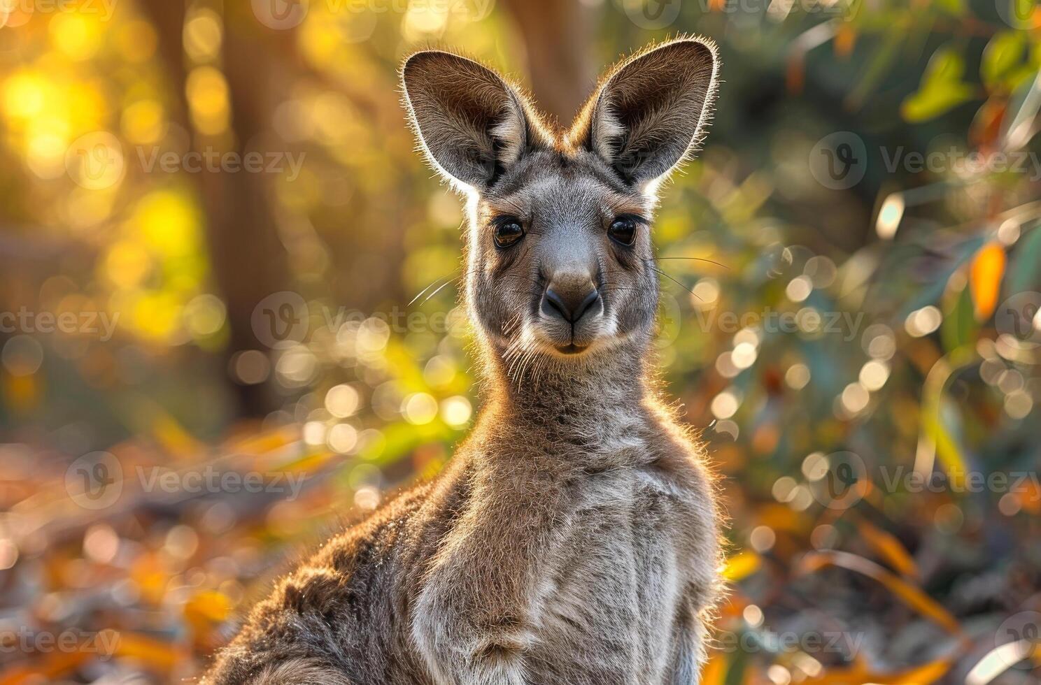 ai generiert jung Känguru ist suchen beim das Kamera im das Nachmittag Sonne foto