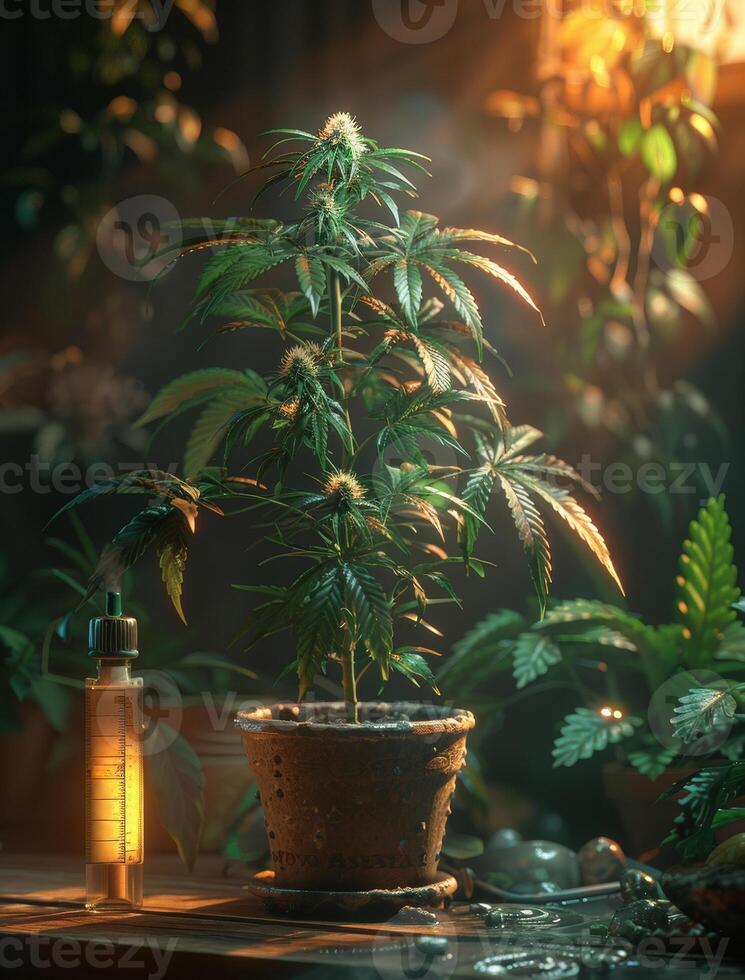 ai generiert Innen- Marihuana Pflanze im Blumentopf. medizinisch Marihuana. foto