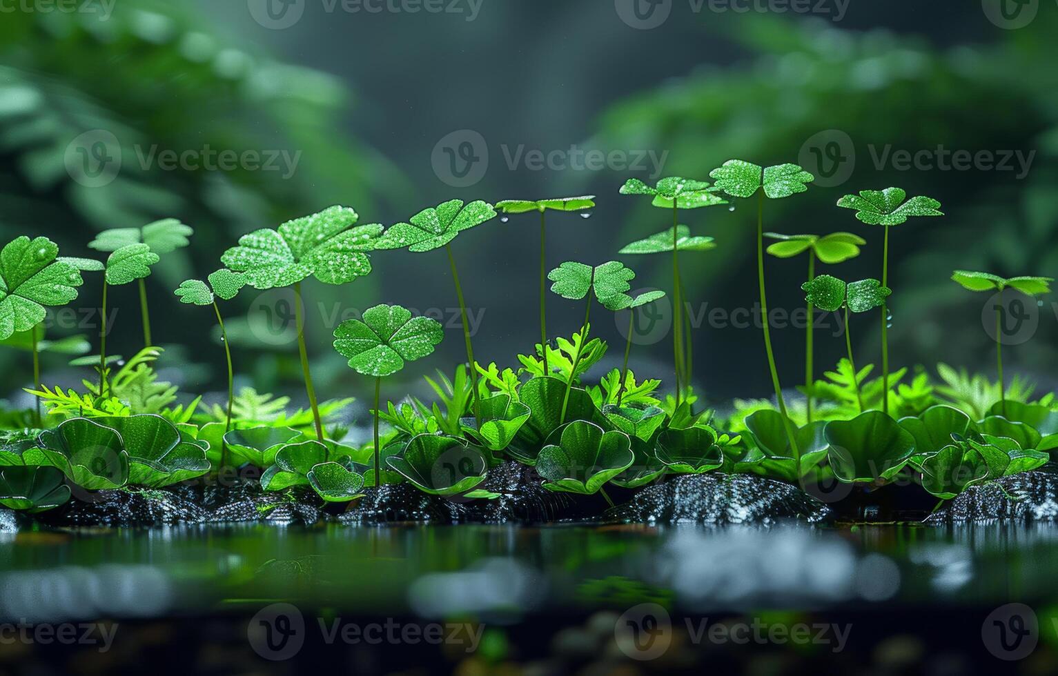 ai generiert Grün Pflanzen und Wasser im das Wald foto