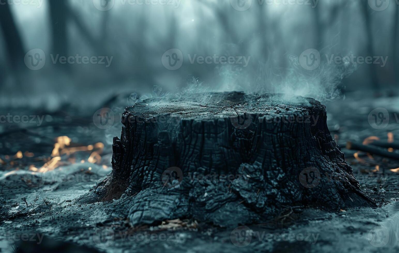 ai generiert Stümpfe auf das verbrannt Wald foto