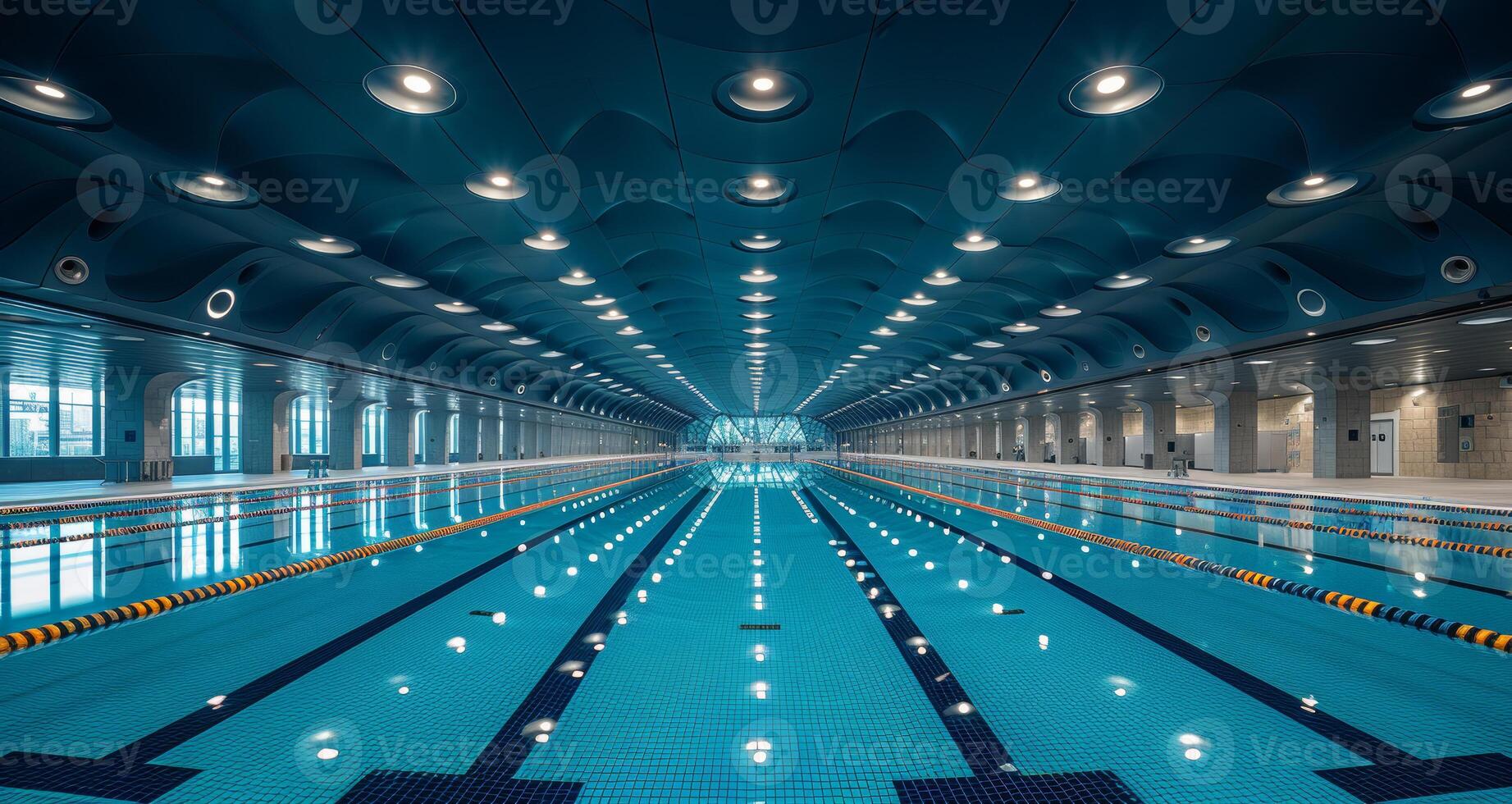 ai generiert Schwimmen Schwimmbad mit Blau Fliesen foto