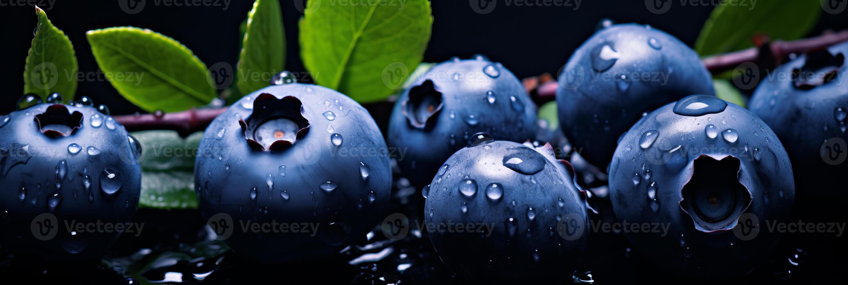 ai generiert exquisit und verlockend Blaubeere Banner Hintergrund mit köstlich Makro Nahansicht foto