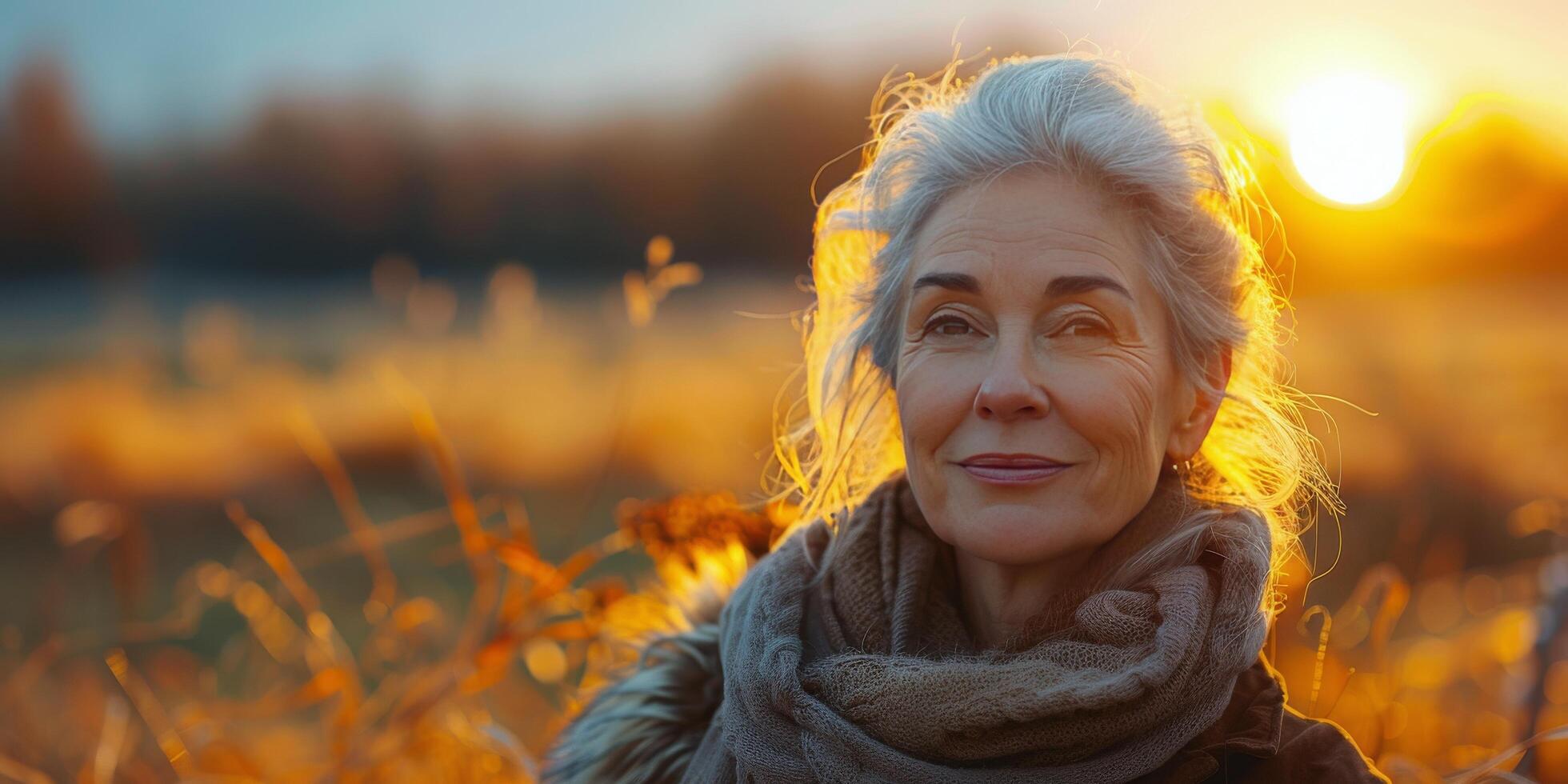 ai generiert Frau im rot Schal Stehen im Feld foto