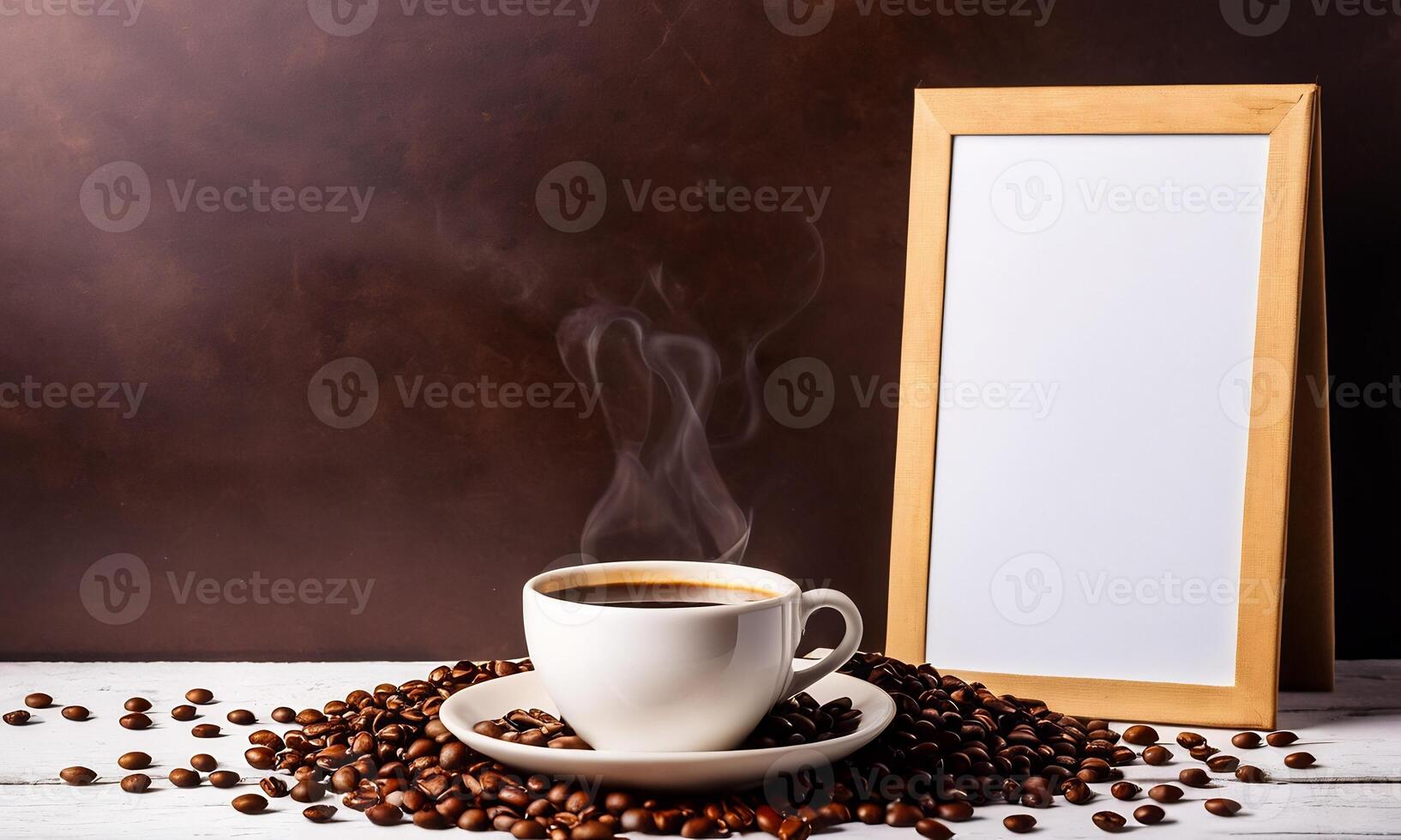 ai generiert Kaffee Tasse Attrappe, Lehrmodell, Simulation Design, Kaffee Tasse Attrappe, Lehrmodell, Simulation auf Kaffee Bohnen, heiß Kaffee Hintergrund, leer Kaffee Tasse Modelle, Papier Kaffee Taschen foto