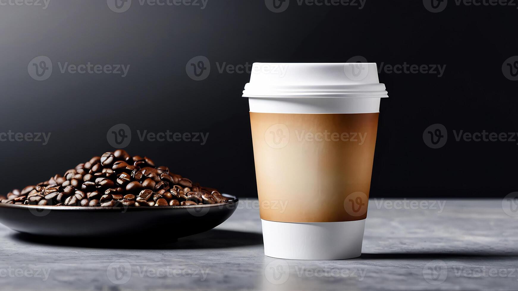 ai generiert Kaffee Tasse Attrappe, Lehrmodell, Simulation Design, Kaffee Tasse Attrappe, Lehrmodell, Simulation auf Kaffee Bohnen, heiß Kaffee Hintergrund, leer Kaffee Tasse Modelle, Papier Kaffee Taschen foto