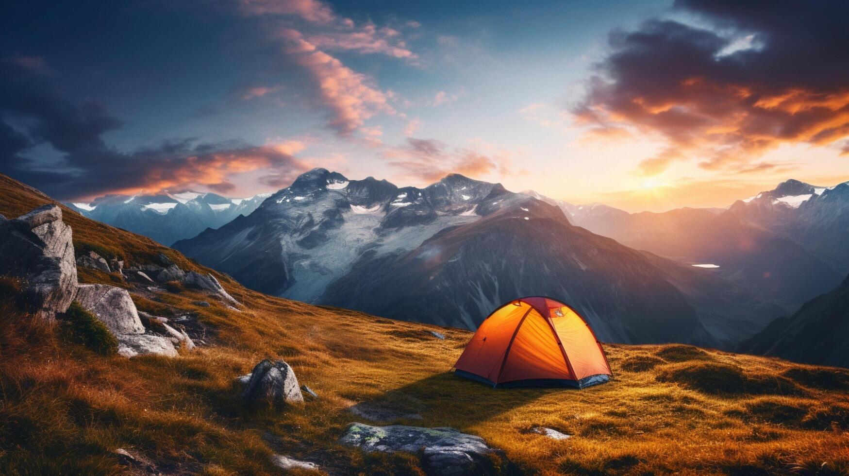 ai generiert Berg Camping Flucht Hintergrund foto