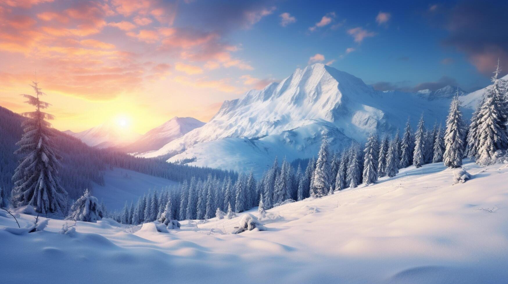 ai generiert Berg Winter Wunderland Hintergrund foto