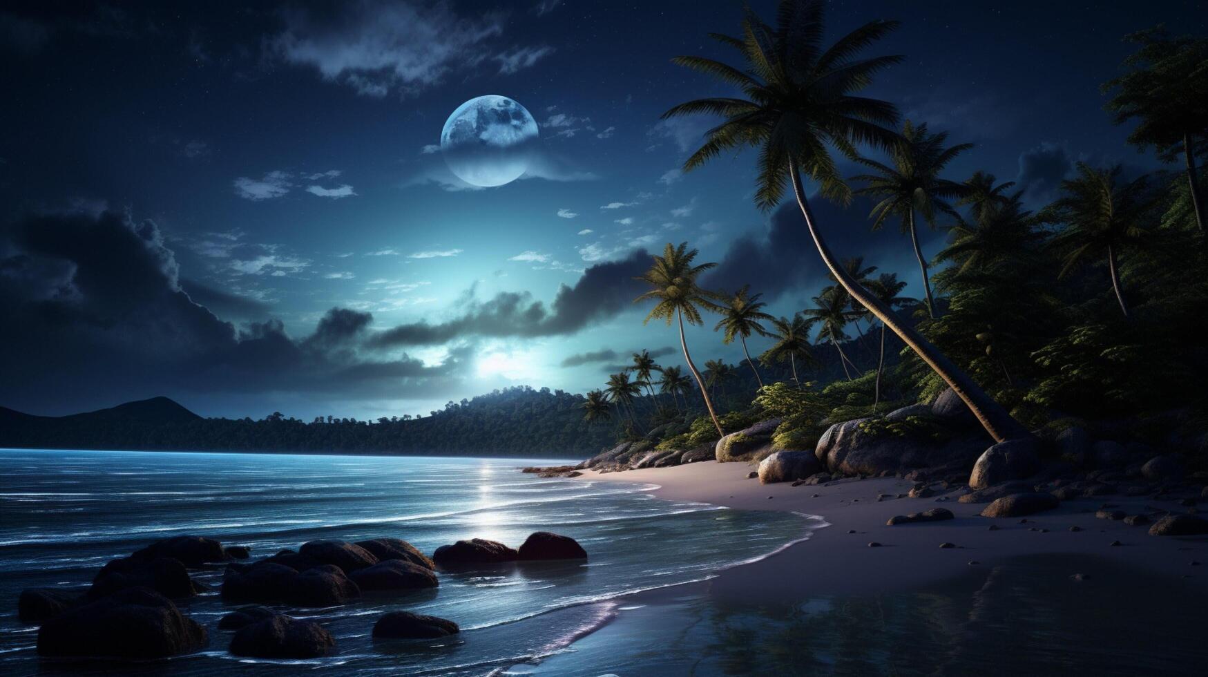 ai generiert Ozean unter das Mondlicht Hintergrund foto