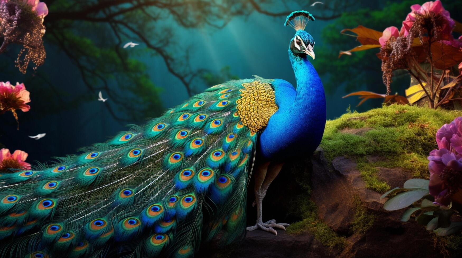 ai generiert ein Pfau ist Anzeigen es ist Gefieder foto