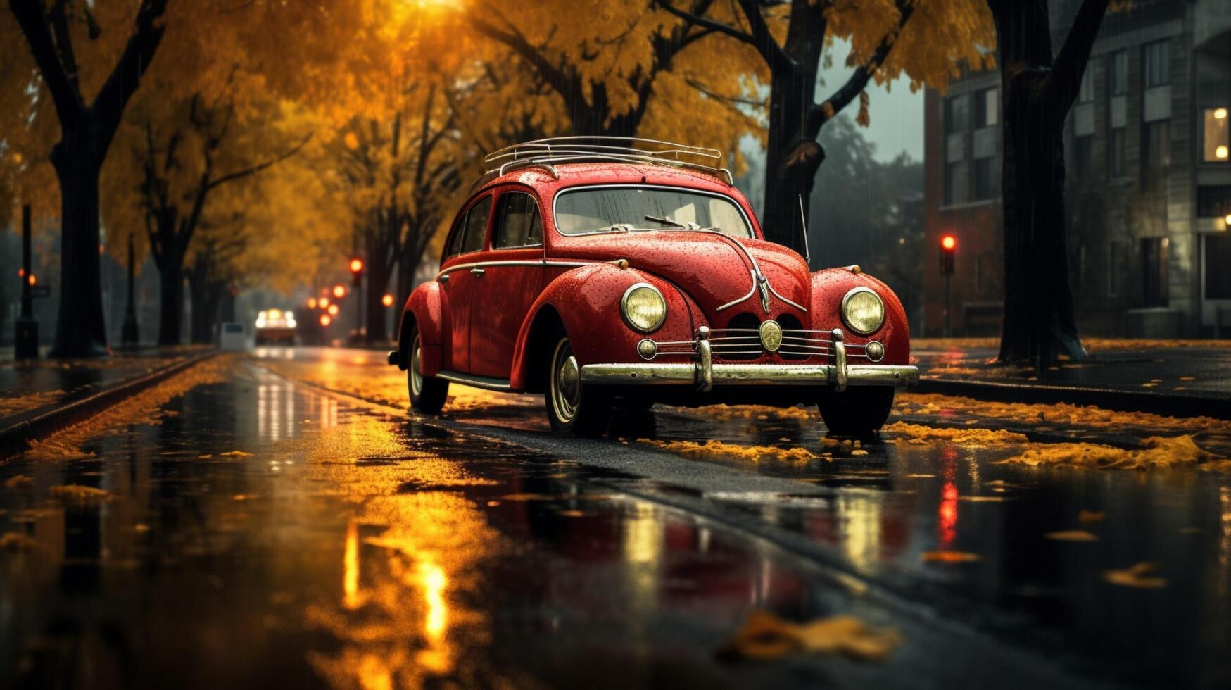 ai generiert regnerisch Auto Abenteuer Hintergrund foto