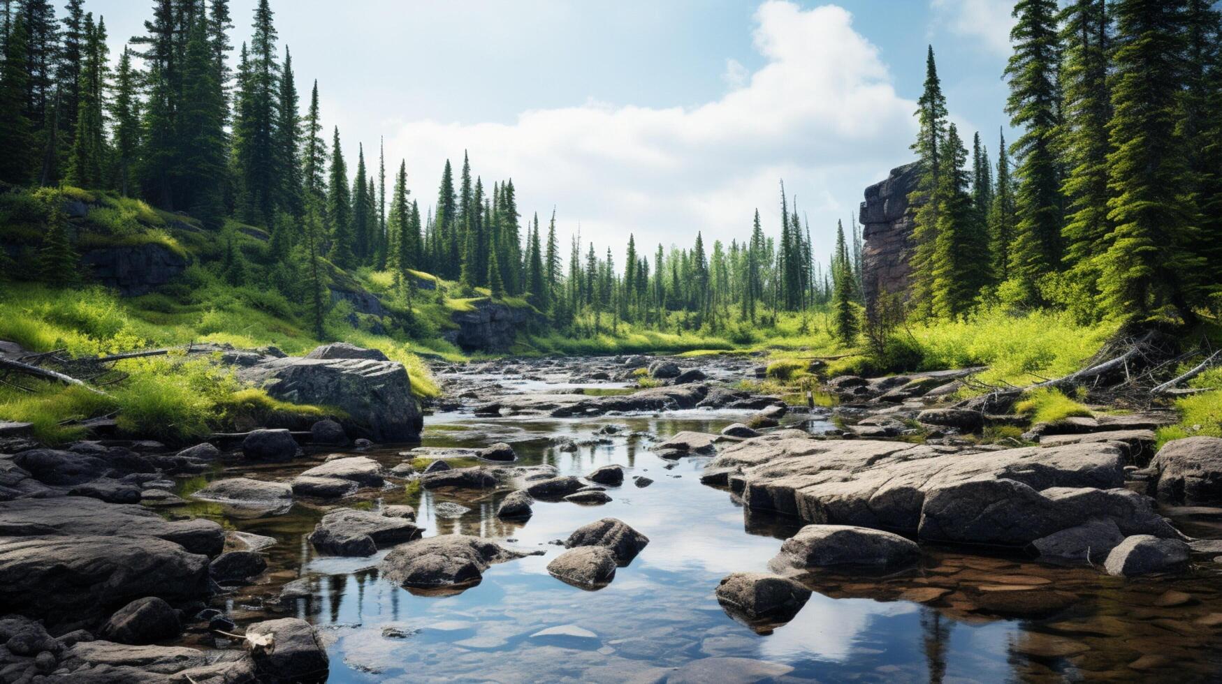 ai generiert regnerisch Fluss Abenteuer Hintergrund foto