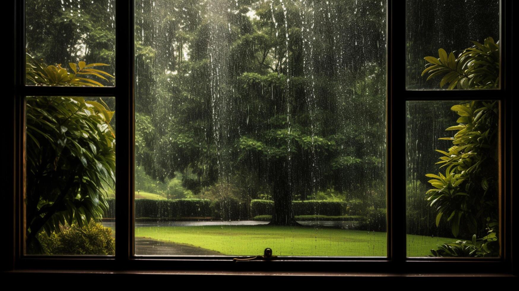 ai generiert regnerisch Fenster Perspektiven Hintergrund foto
