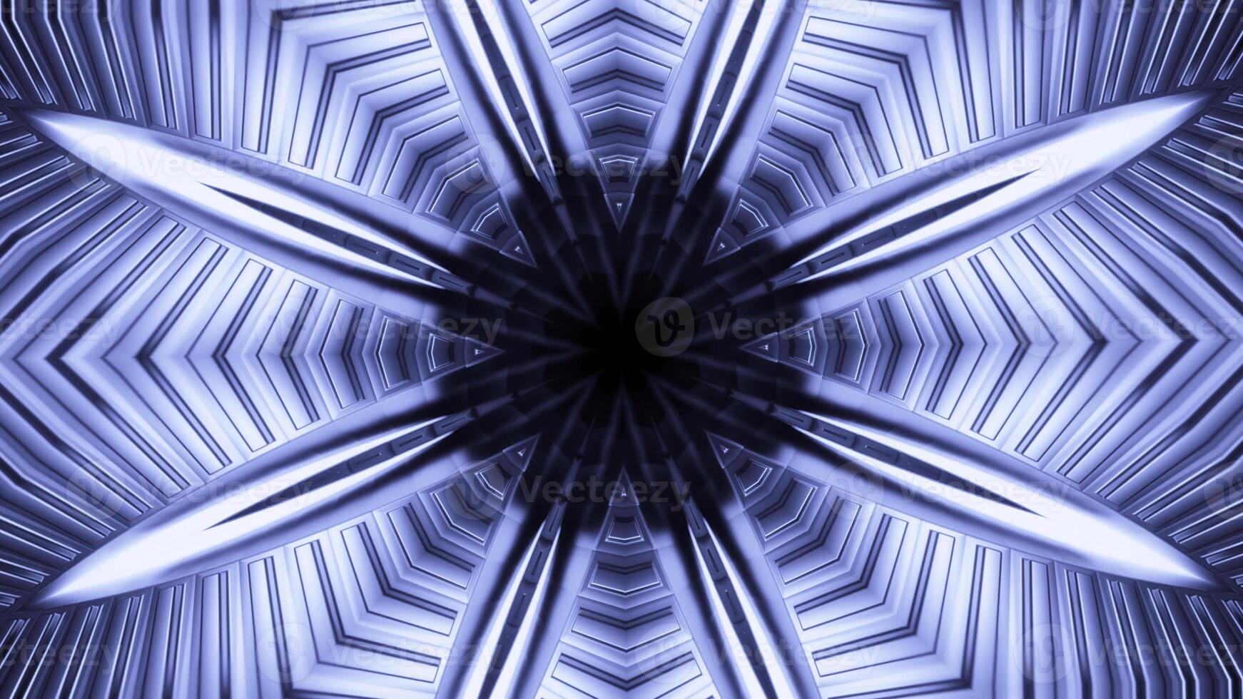 Sci-Fi kosmisch fraktal geometrisch Kaleidoskop. Design. Star geformt Muster Erstellen bewirken von ein Tunnel. foto