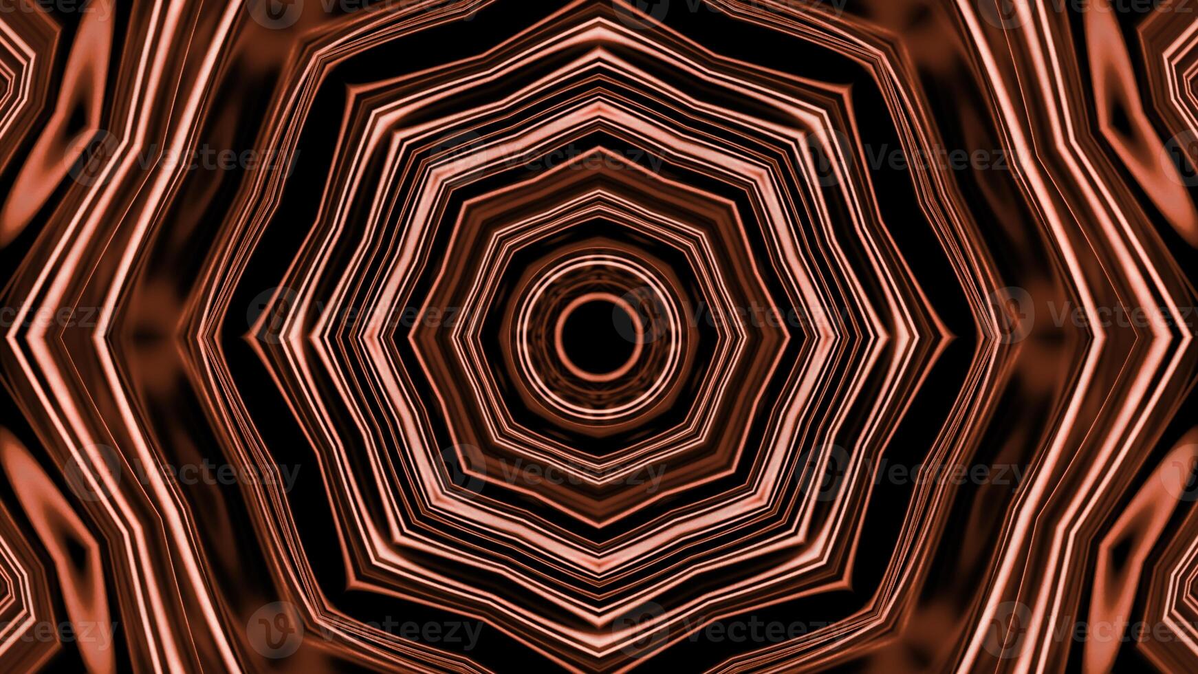 abstrakt rot Beleuchtung kaleidoskopisch Animation. Design. Verbreitung kreisförmig klappern mit ein Stern. foto