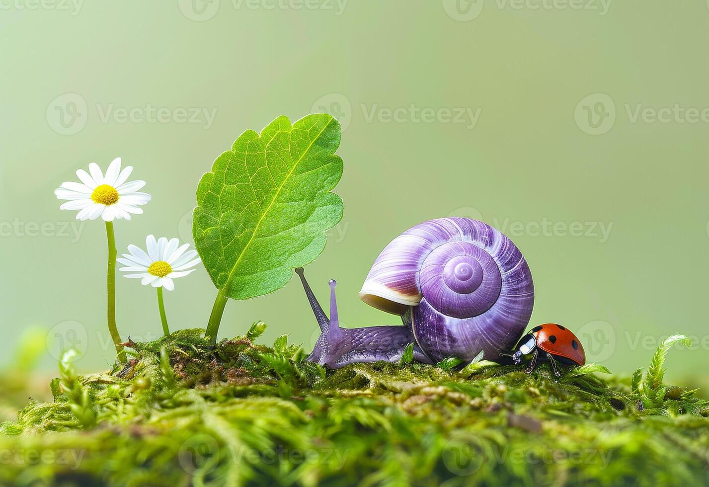 ai generiert Marienkäfer und Schnecke auf das Moos foto