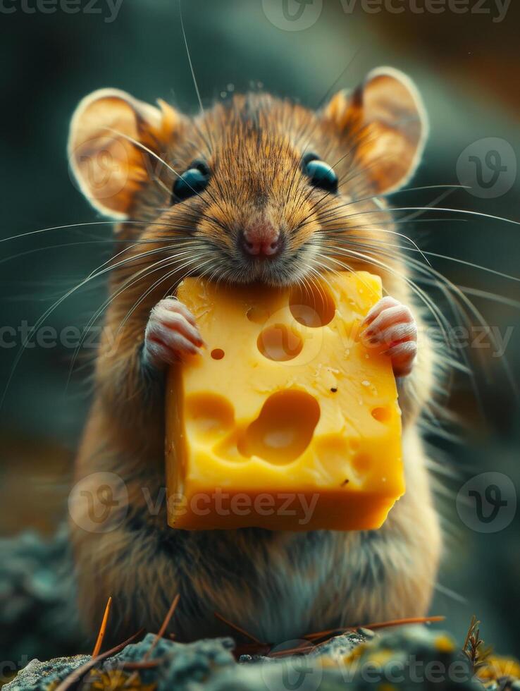 ai generiert komisch Maus und Käse auf das Natur foto