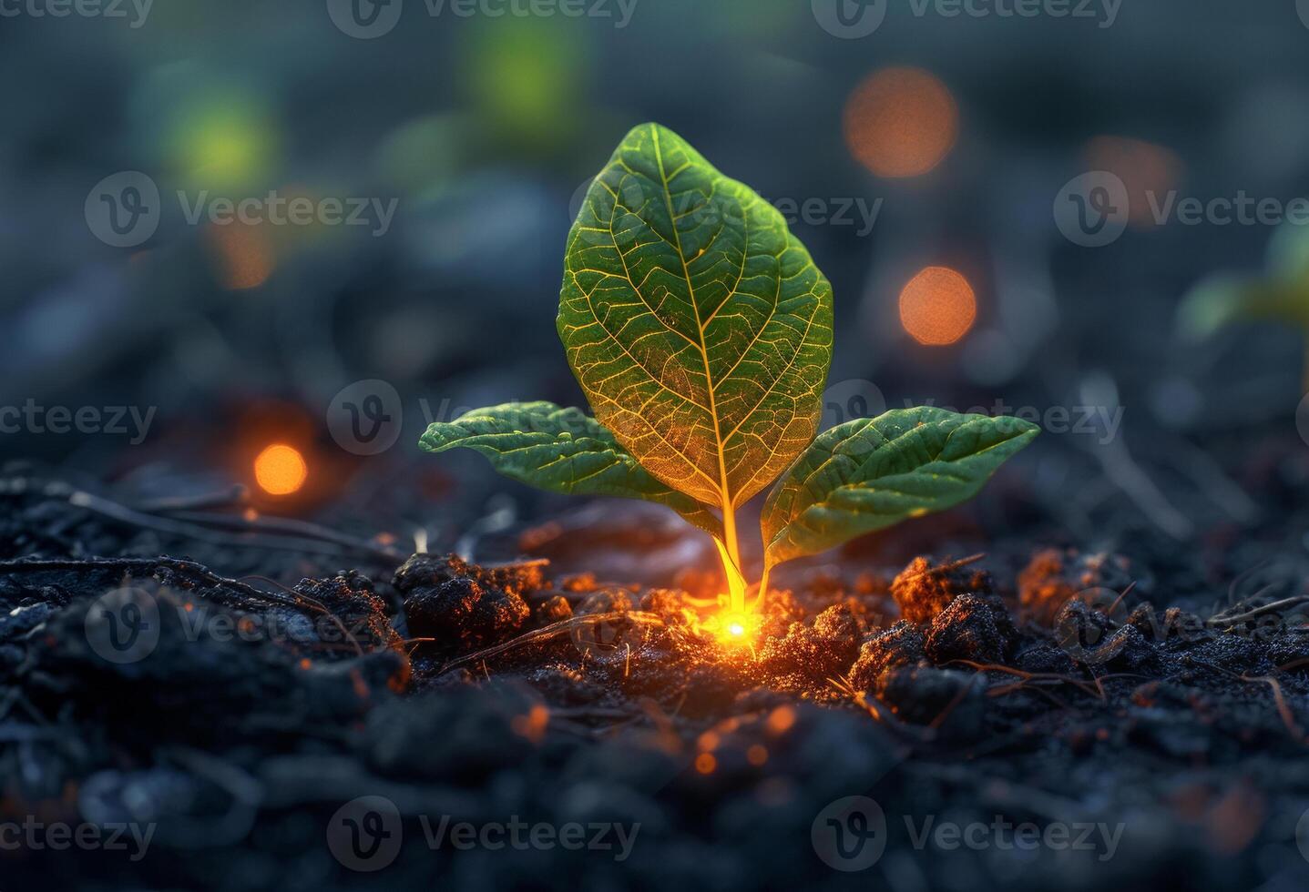 ai generiert jung Pflanze wachsend im das Morgen Licht und warm Sonnenlicht mit Kopieren Raum foto