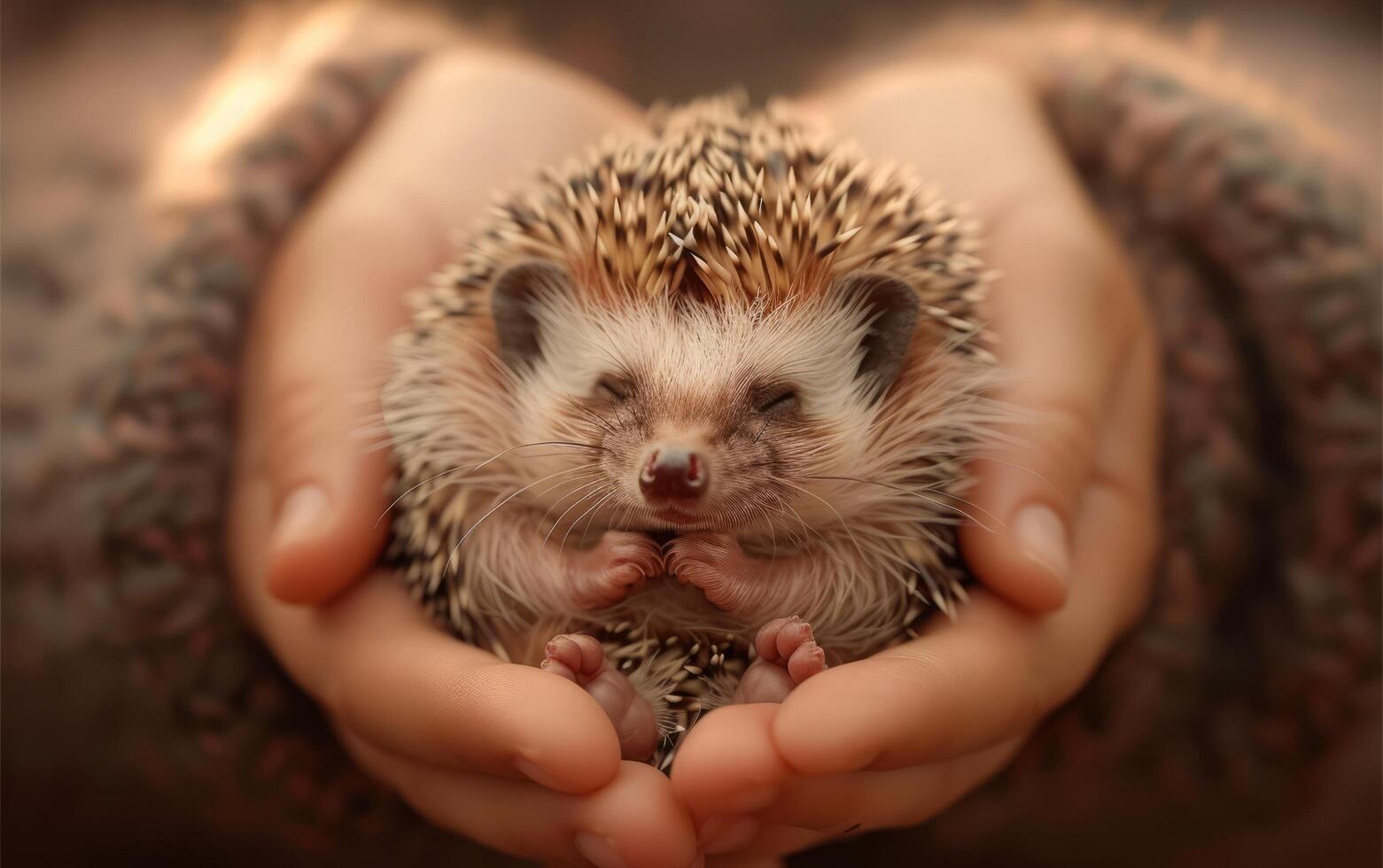 ai generiert Neugeborene Igel im sanft Hände foto