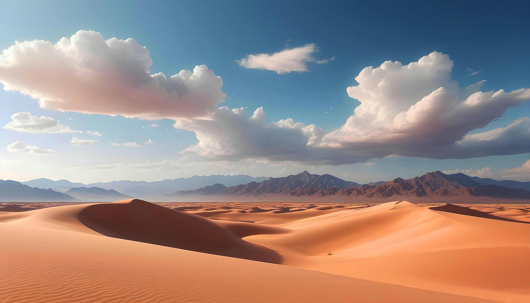 ai generiert Wüste Landschaft mit Wolken und Berge foto