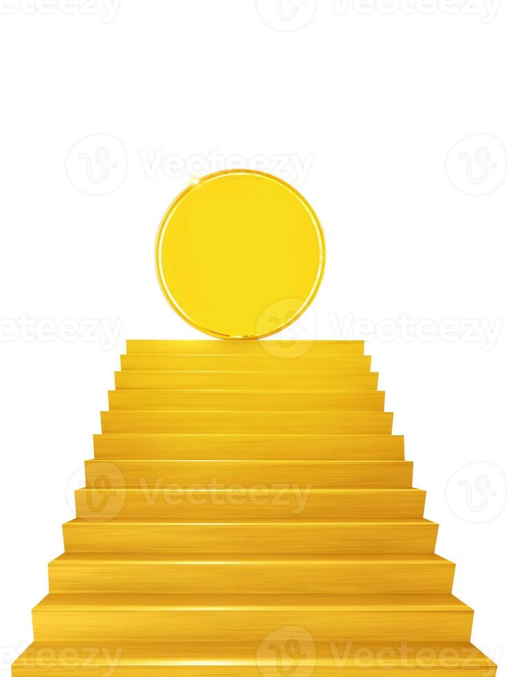 Gold Münzen auf golden Treppe foto