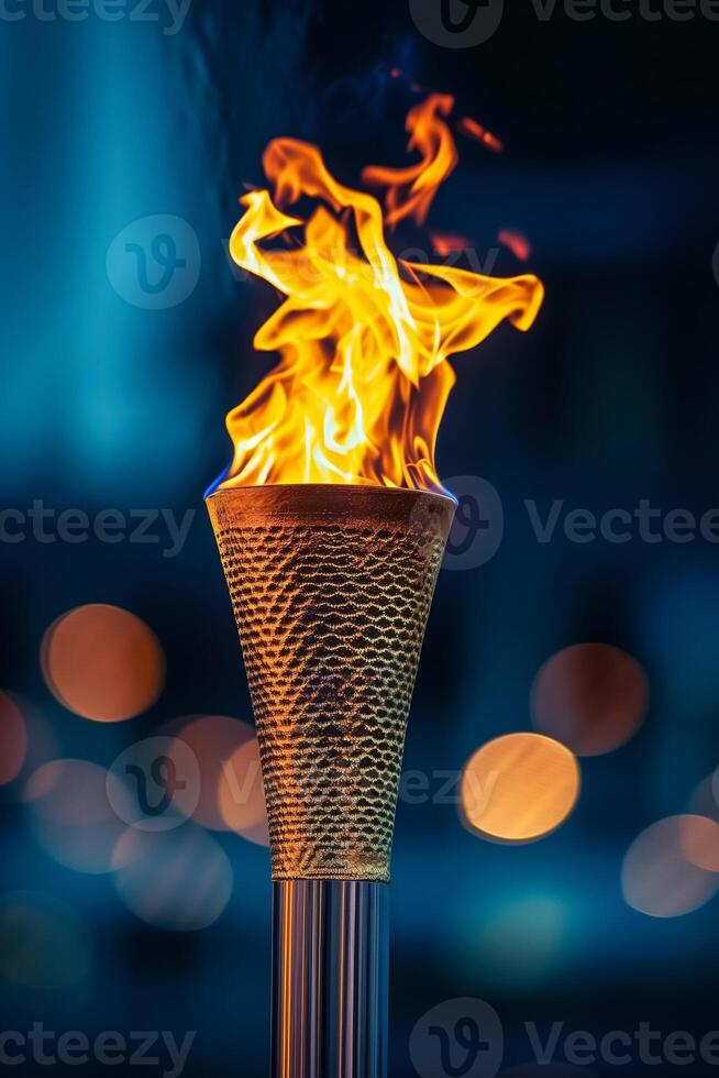 ai generiert olympisch Fackel Flamme auf Blau verwischen Paris Spiele foto