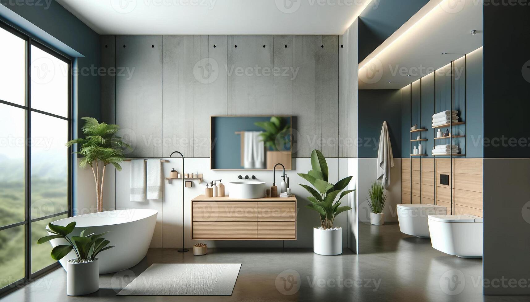 ai generiert modern minimalistisch Badezimmer Innere foto