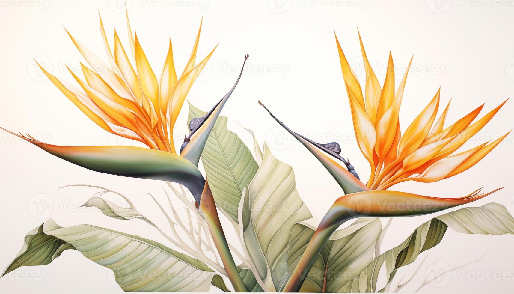 ai generiert ein Strelitzia - - Vogel von Paradies isoliert, Weiß Hintergrund foto