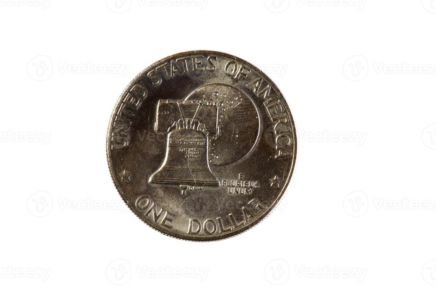 Schwanz Seite von vereinigt Zustände einer Dollar Münze mit Freiheit Glocke foto