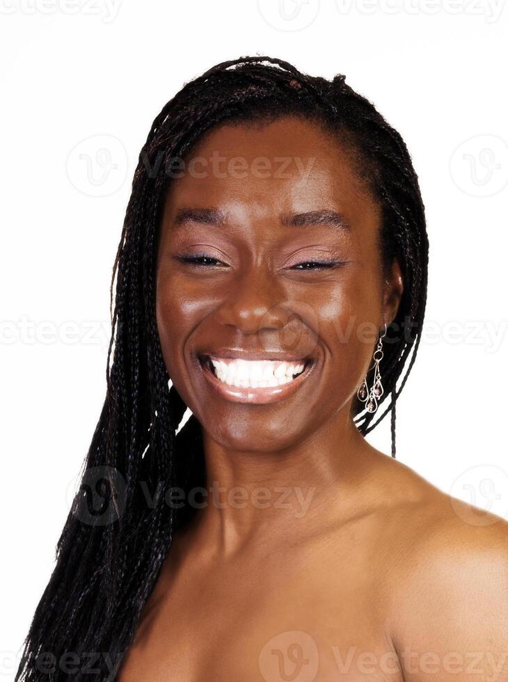 groß Lächeln Porträt attraktiv afrikanisch amerikanisch Frau foto