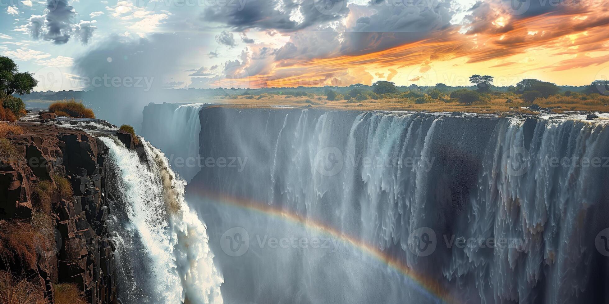 ai generiert Panorama- Aussicht von groß schön Wasserfall foto