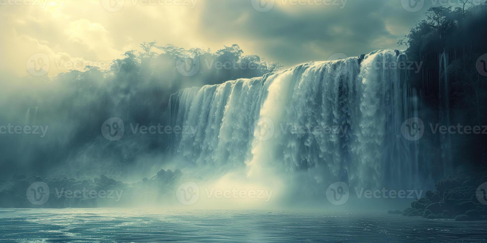 ai generiert schön Panorama- Aussicht von das grandios Wasserfall foto
