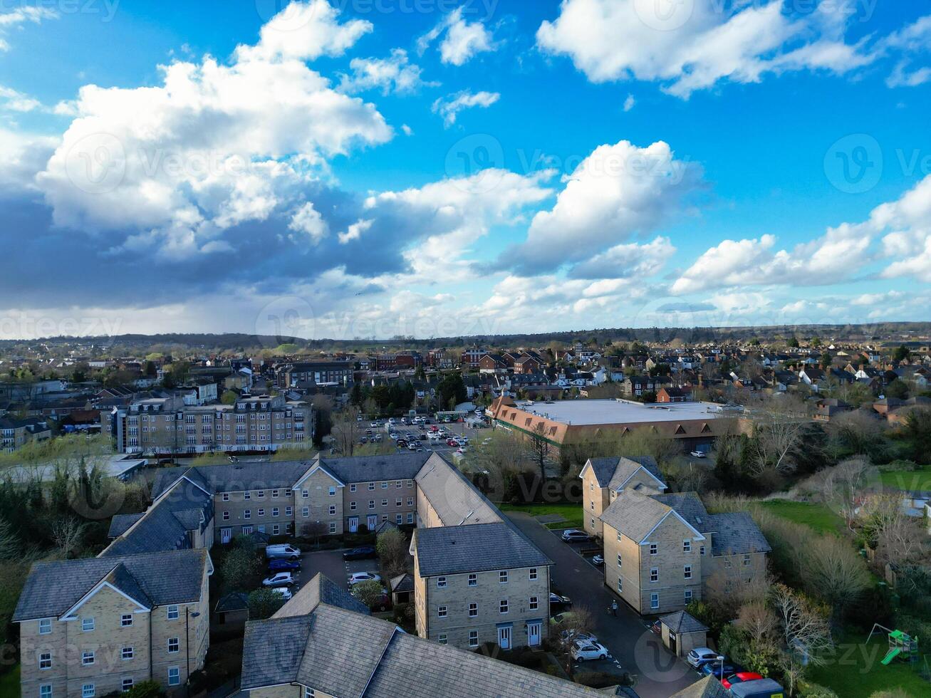 Antenne Aussicht von zentral Leighton Bussard Stadt, Dorf von England großartig Großbritannien. März 29., 2024 foto