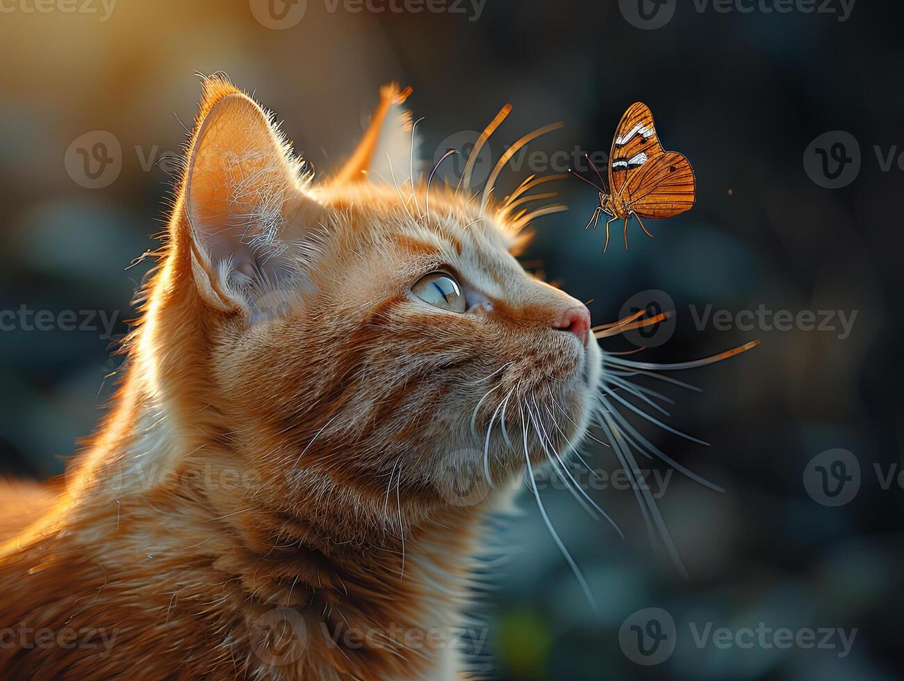 ai generiert Katze und Schmetterling foto