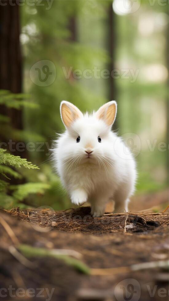 ai generiert ein Weiß Hase ist Gehen im das Wald. ai generiert Bild. Profi Foto