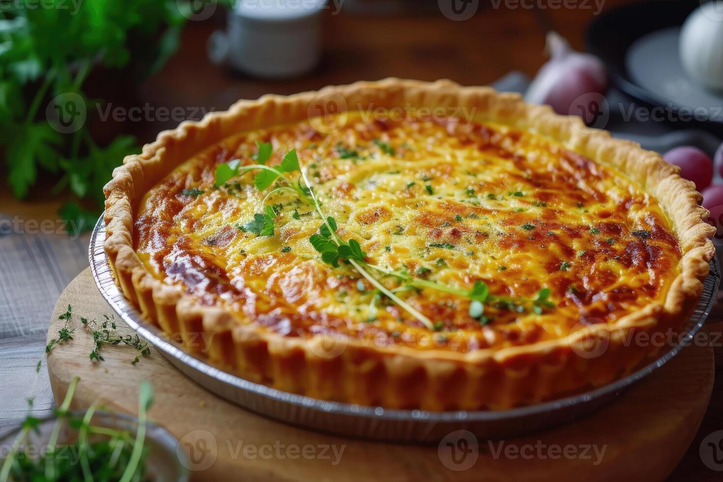 ai generiert Französisch kulinarisch Erbe, Perfektionierung Quiche Lorraine foto