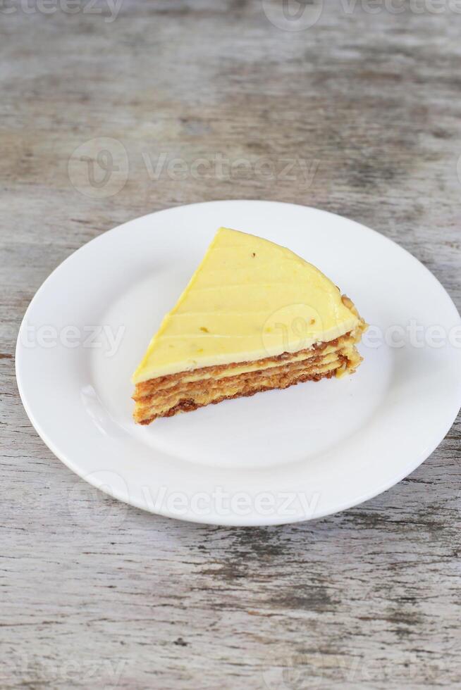 Jack Obst Abonnieren Kuchen Scheibe serviert im ein Gericht isoliert auf Hintergrund oben Aussicht von Dessert foto