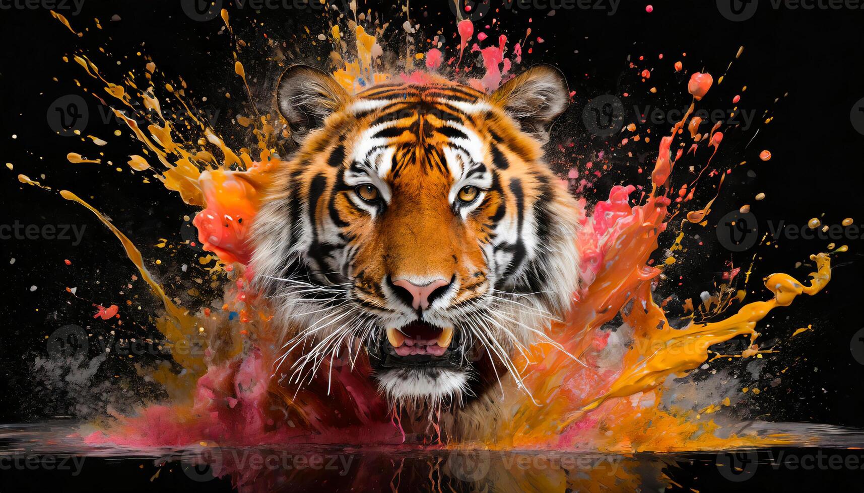 ai generiert Tiger im das Farbe Spritzergeneriert Bild foto