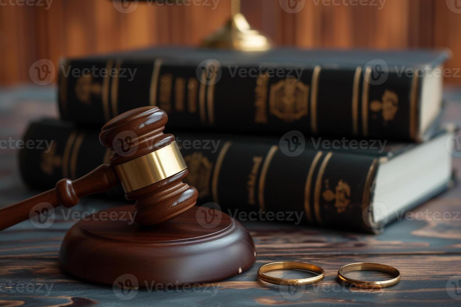 ai generiert Scheidung Gesetz, Familie Gesetz Konzepte. Gericht Hammer ,Ring und Gesetz Buch beim Anwalt Büro foto