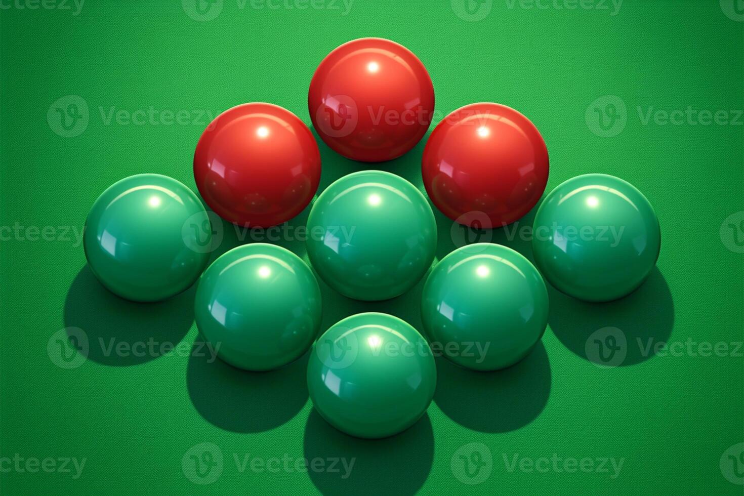 ai generiert Bälle zum Billard Snooker vereinbart worden auf ein Grün spielen Oberfläche foto