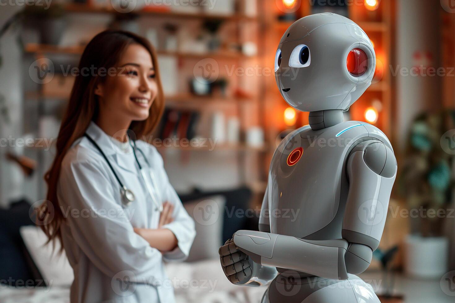ai generiert Android medizinisch Assistent, Integration von Roboter Technologie im Gesundheitswesen zu verbessern geduldig Pflege und Unterstützung medizinisch Profis. foto