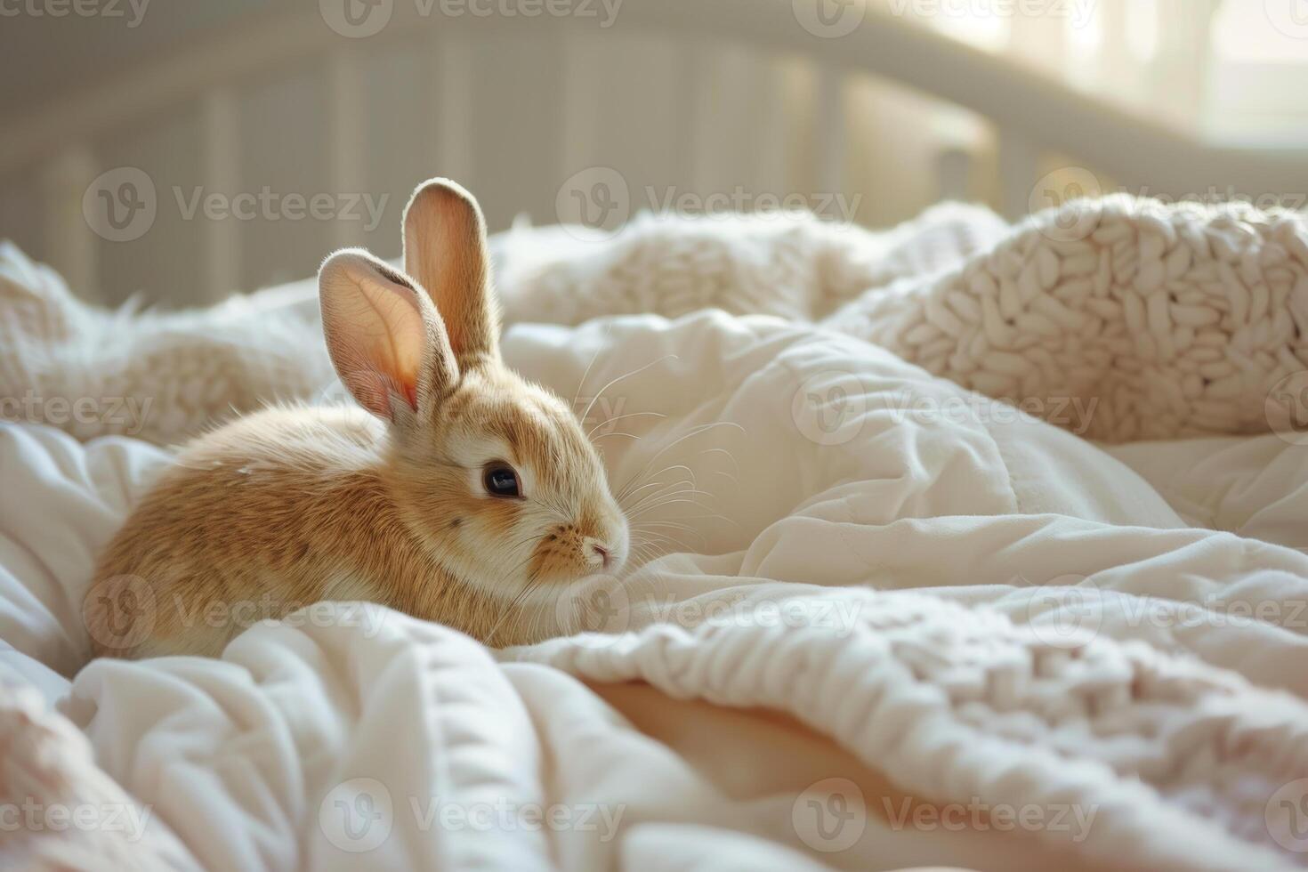 ai generiert ein Hase im ein Schlafzimmer Ostern Ei Konzept foto