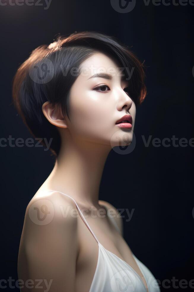 ai generiert Porträt von schön jung asiatisch Frau. Schönheit frisch Haut foto