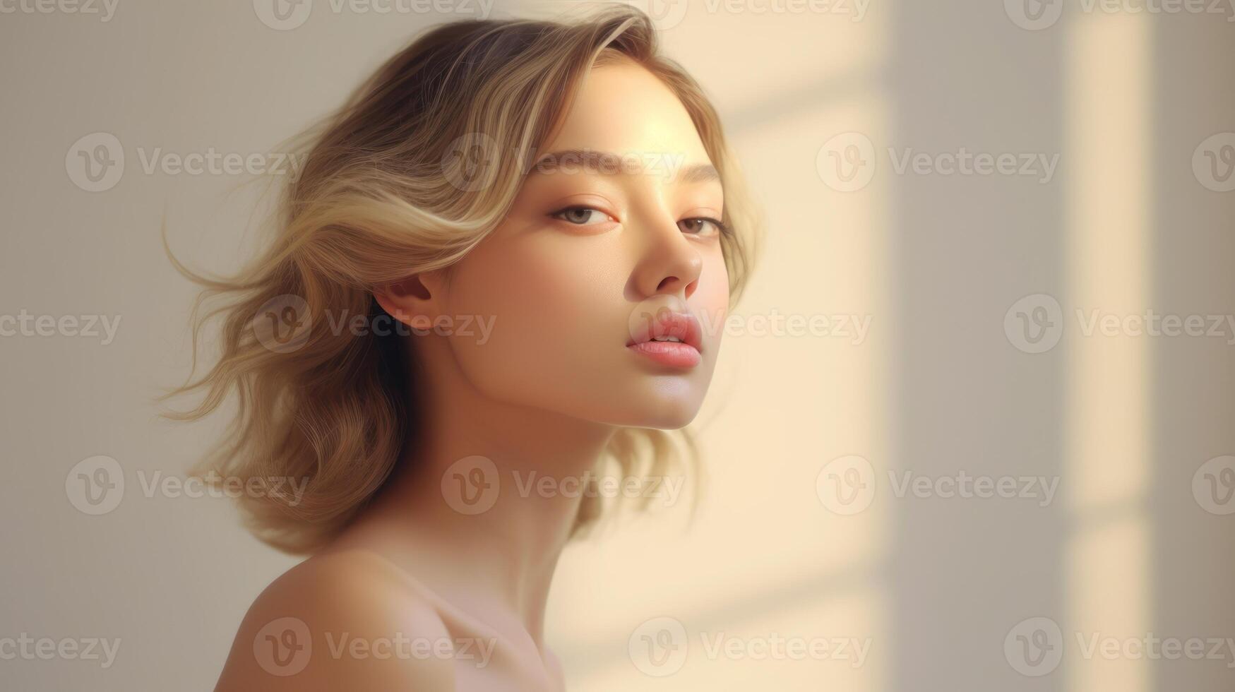 ai generiert Porträt von schön jung asiatisch Frau. Schönheit frisch Haut, Wellness oder kosmetisch Konzept. foto