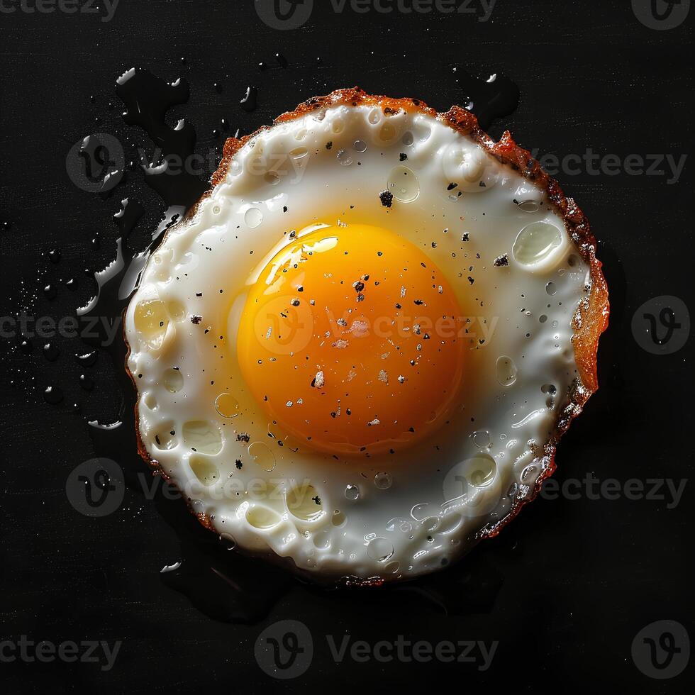 ai generiert Ei Eigelb isoliert auf Hintergrund. Ei oben Sicht. Omelett. gebraten Ei wie Frühstück Essen foto